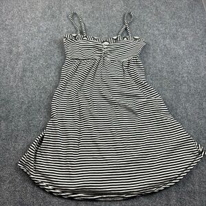 ROXY Women’s Black/White Stripe Spaghetti Strap Sun dress beading size: Medium